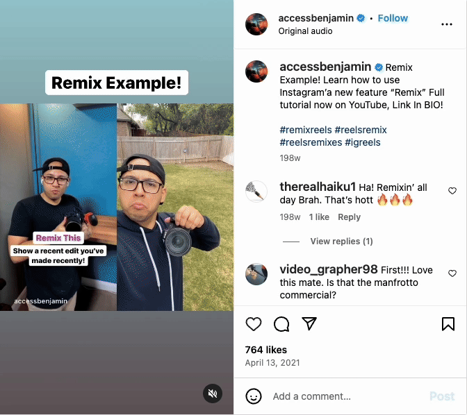 instagram trends remix reels example benjamin brandin