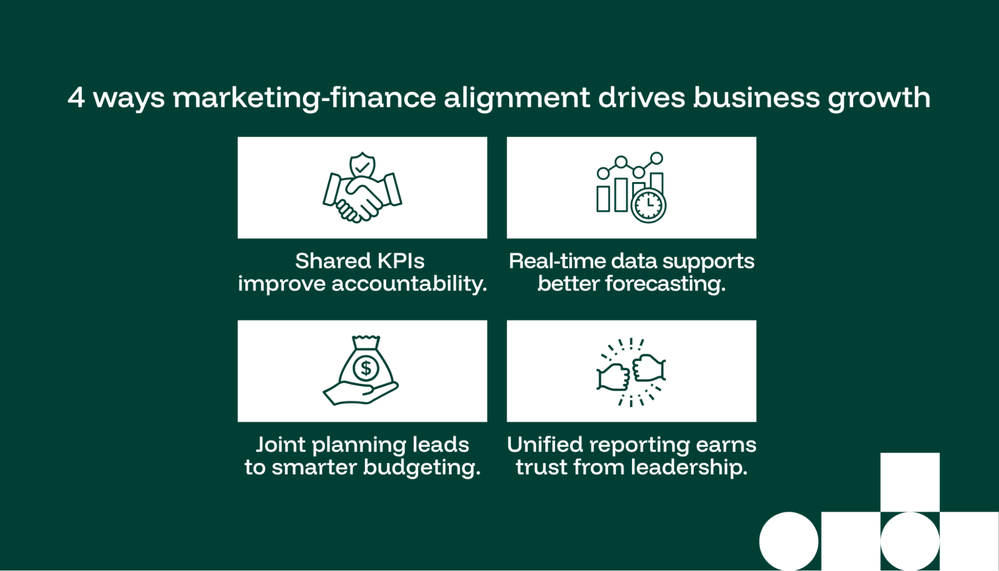 List of four business benefits from aligning marketing and finance teams