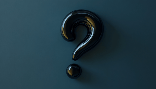 A question mark on a pastel background